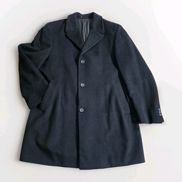 Lauren Ralph Lauren Overcoat Men 42R Black Wool Cashmere Blend Lined Preppy FLAW - Picture 9 of 16